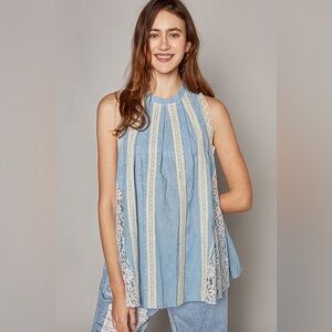 POL Blue and Cream Lace Tunic NWOT never worn
